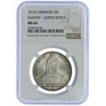 Niemcy, Saksonia, Fryderyk August III, 3 marki 1913 E, Muldenhütten, NGC MS64