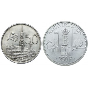 Belgia, 50 franków 1958, 250 franków 1996 (2 sztuki)