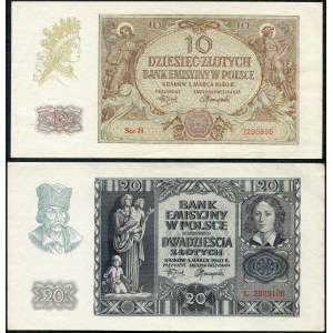10 zloty 1940 - Ser. H -, 20 gold 1940 - L - (2 pieces).