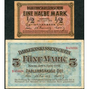 Kaunas, 1/2 mark 1918 - C -, 5 marks 1918 - D - (2 pieces).