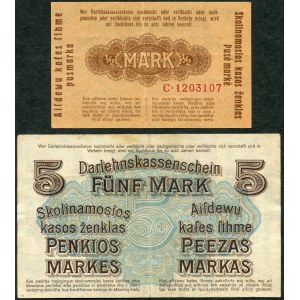 Kaunas, 1/2 mark 1918 - C -, 5 marks 1918 - D - (2 pieces).