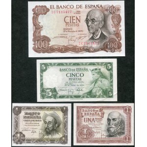 Spanien, Satz Banknoten 1-5 Pesetas 1951-70 (4 Stck.)