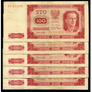 100 złotych 1948 - FA, FD, ES, FN, EW - (5 szt.)