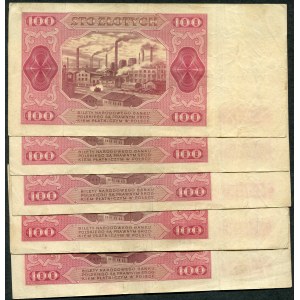 100 złotych 1948 - FA, FD, ES, FN, EW - (5 szt.)