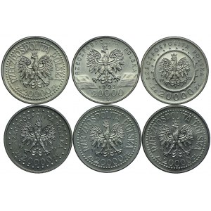 Zestaw, 20.000 złotych Kazimierz Jagiellończyk, Lillehammer, Zamek w Łańcucie, Jaskółki, Zygmunt I Stary, 75 lat Związku Inwalidów Wojennych 1993-1994 (6 sztuk)