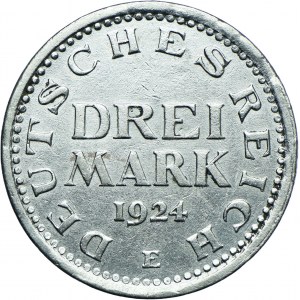 Niemcy, Weimar, 3 marki 1924 E, Muldenhütten