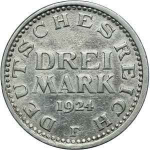 Niemcy, Weimar, 3 marki 1924 F, Stuttgart