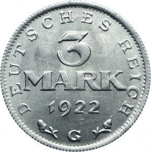 Niemcy, Weimar, 3 marki 1922 G, Karlsruhe
