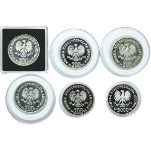 Zestaw PRL, 200 złotych 1980-81, 5000 złotych 1989 (6 sztuk)