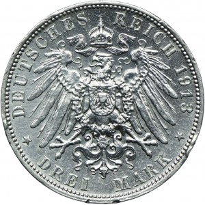 Germany, Saxony, Frederick August III, 3 marks 1913 E, Muldenhütten