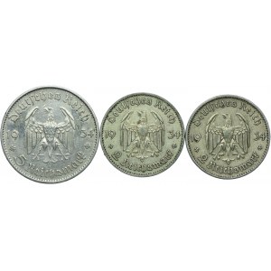 Germania, Terzo Reich, 2 marchi, 5 marchi 1934 (3 pezzi)