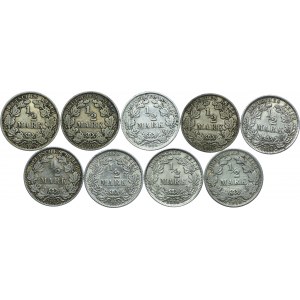 Germany, 1/2 mark 1908-1918 (9 pieces)
