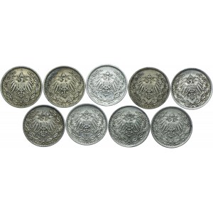 Germany, 1/2 mark 1908-1918 (9 pieces)