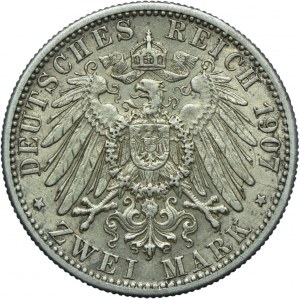 Niemcy, Wirtembergia, Wilhelm II, 2 marki 1907 F, Stuttgart