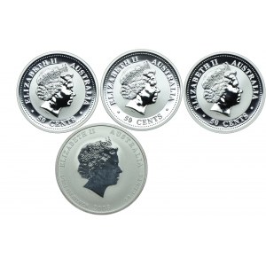 Australia, 50 centów 2002-2008, 1/2oz. Ag 999 ( 4 sztuki)