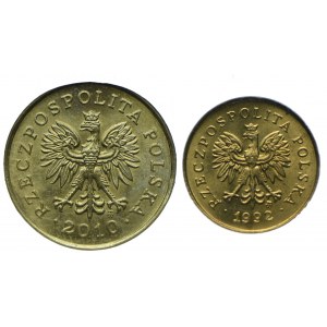 1 haléř 1992, 5 haléřů 2010, GCN MS68 (2 kusy)