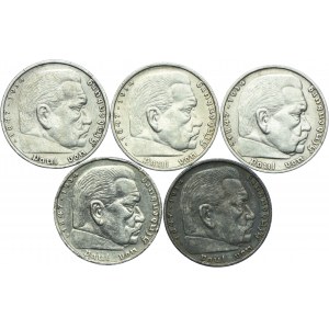 Germany, Third Reich 5 marks 1935-1937 (5 pieces)