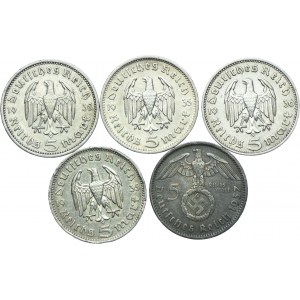 Germany, Third Reich 5 marks 1935-1937 (5 pieces)