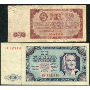 5 złotych 1948 - BG -, 20 złotych 1948 - HW - (2 szt.)