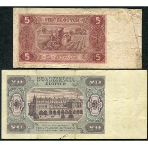 5 złotych 1948 - BG -, 20 złotych 1948 - HW - (2 szt.)