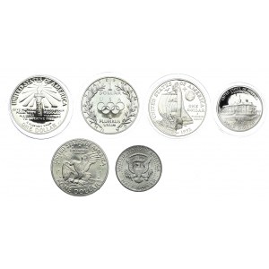 USA, 1/2 dolara 1968, 1982, 1 dolar 1971, 1986, 1988, 1992 (6szt.)