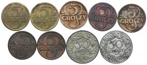 Second Republic set, 5, 50 pennies, 1923-1938 (9pc).