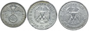 Allemagne, 2 marks 1939, 5 marks 1934-35 (3pc).