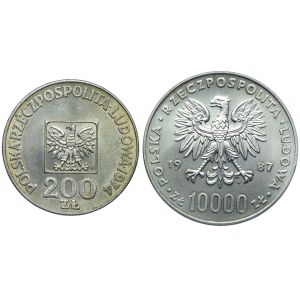 200 złotych 1974 XXX lat PRL, 10000 złotych 1987 Jan Paweł II (2szt.)