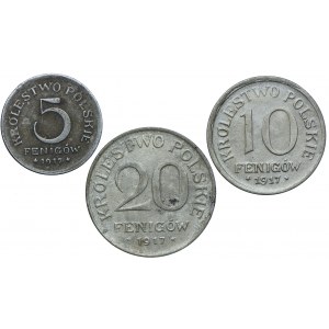Królestwo Polskie, 5, 10, 20 fenigów 1917 (3szt.)