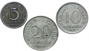 Set Kingdom of Poland, 5,10,20 fenig 1917 (3pcs).