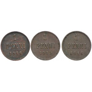 Finsko, ruská okupace, Alexander II, 1 penny 1911-1916 Helsinki (3ks).