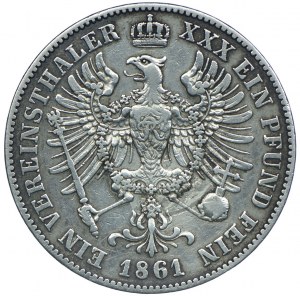 Germania, Prussia, Guglielmo I, tallero 1861, A, Berlino