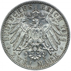 Germany, Saxony, Frederick August III, 2 marks 1914 E, Muldenhütten