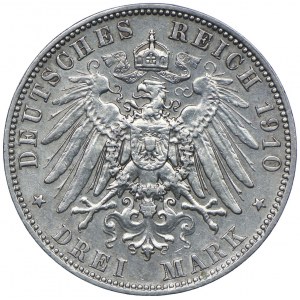 Germany, Saxony, Frederick August III, 3 marks 1910, E, Muldenhütten