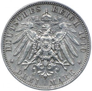Niemcy, Saksonia, Fryderyk August III, 3 marki 1910, E, Muldenhütten