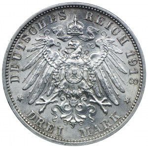 Germany, Saxony, Frederick August III, 3 marks 1913, E, Muldenhütten