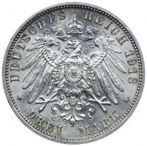 Niemcy, Saksonia, Fryderyk August III, 3 marki 1913, E, Muldenhütten