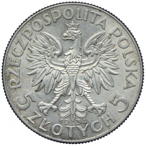 5 Gold 1934, Kopf einer Frau