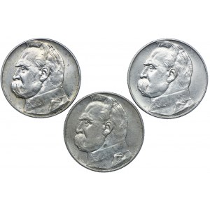 Second Republic set, 10 gold 1935-36, Jozef Pilsudski (3pcs).
