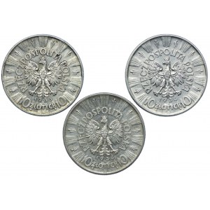 Second Republic set, 10 gold 1935-36, Jozef Pilsudski (3pcs).