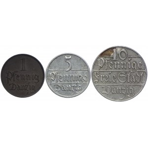 Wolne Miasto Gdańsk, 1 fenig 1930, 5 fenigów, 10 fenigów 1923 (3szt.)