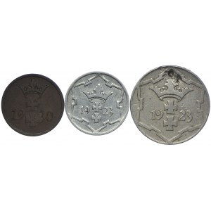Wolne Miasto Gdańsk, 1 fenig 1930, 5 fenigów, 10 fenigów 1923 (3szt.)