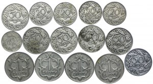 Set of Second Republic, 10 pennies, 20 pennies, 50 pennies, 1 zloty 1923-39 (15pcs).