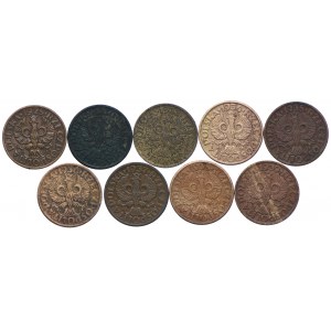 Second Republic set, 1 penny 1923-39 (9pcs).