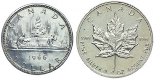 Canada, Elizabeth II, $1 1966, $5 1997 (2pc).