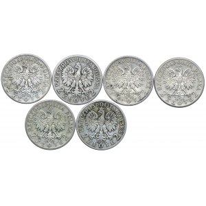 Zestaw II RP, 2 złote 1932-1934 Głowa Kobiety (6szt.)