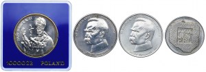People's Republic of Poland set, 200 zlotys 1974, 50,000 zlotys 1988 Józef Piłsudski, 10,000 zlotys 1987 John Paul II (4pc).