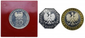 People's Republic of Poland set, 20 zloty 1979, SAMPLE, 20,000 zloty 1991, 50,000 zloty 1992 (3pcs).
