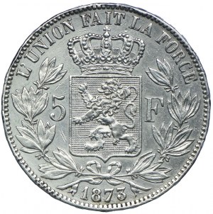 Belgium, Leopols II, 5 francs 1873