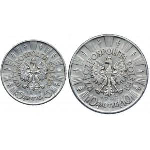 Zestaw II RP, 5 złotych 1936, 10 złotych 1937 Józef Piłsudski (2szt.)